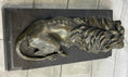 Load image into Gallery viewer, Male Guardian Lion Bronze Statue Sculpture Figure Marble Base Antoine Barye 7" x 12"
