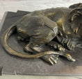 Load image into Gallery viewer, Male Guardian Lion Bronze Statue Sculpture Figure Marble Base Antoine Barye 7" x 12"
