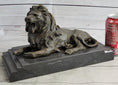 Load image into Gallery viewer, Antoine Barye Recumbent Guardian Lion – Classic Bronze Sculpture on Marble Base
