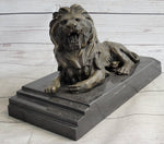Antoine Barye Recumbent Guardian Lion – Classic Bronze Sculpture on Marble Base