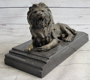 Antoine Barye Recumbent Guardian Lion – Classic Bronze Sculpture on Marble Base