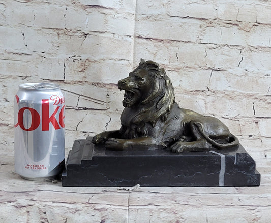 Signed Barye King Of Jungle Lion Bronze Sculpture Vintage Reproduction Art Deco