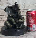 Bronze Sculpture Laughing Mother Elephant With Baby Calf Bronze Figurine Statue Decor