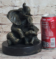 Bronze Sculpture Laughing Mother Elephant With Baby Calf Bronze Figurine Statue Decor