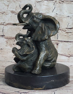 Bronze Sculpture Laughing Mother Elephant With Baby Calf Bronze Figurine Statue Decor