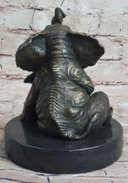 Bronze Sculpture Laughing Mother Elephant With Baby Calf Bronze Figurine Statue Decor