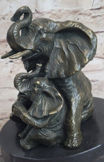 Bronze Sculpture Laughing Mother Elephant With Baby Calf Bronze Figurine Statue Decor