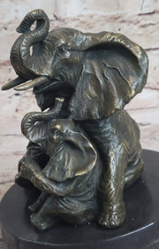 Bronze Sculpture Laughing Mother Elephant With Baby Calf Bronze Figurine Statue Decor
