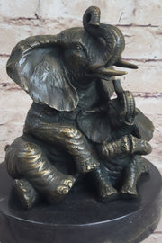 Bronze Sculpture Laughing Mother Elephant With Baby Calf Bronze Figurine Statue Decor