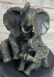 Bronze Sculpture Laughing Mother Elephant With Baby Calf Bronze Figurine Statue Decor