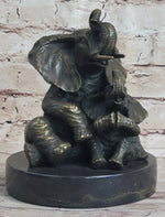 Bronze Sculpture Laughing Mother Elephant With Baby Calf Bronze Figurine Statue Decor