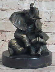 Bronze Sculpture Laughing Mother Elephant With Baby Calf Bronze Figurine Statue Decor