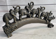 Pride of Elephants on a Bridge Bronze Metal Statue Sculpture Figures Original Art