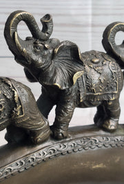 Pride of Elephants on a Bridge Bronze Metal Statue Sculpture Figures Original Art