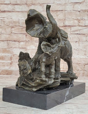 Mother Elephant & Calf Bronze Statue Sculpture Figure on Marble Base Barye