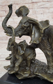 Mother Elephant & Calf Bronze Statue Sculpture Figure on Marble Base Barye