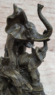 Mother Elephant & Calf Bronze Statue Sculpture Figure on Marble Base Barye