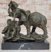 Mother Elephant & Calf Bronze Statue Sculpture Figure on Marble Base Barye