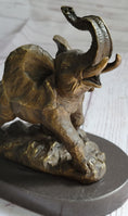 Load image into Gallery viewer, Trumpeting Elephant Trunk in the Air Bronze Metal Sculpture Statue Figure on Marble Base 7" x 8"
