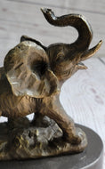 Load image into Gallery viewer, Trumpeting Elephant Trunk in the Air Bronze Metal Sculpture Statue Figure on Marble Base 7" x 8"
