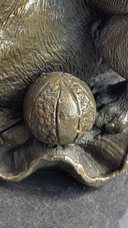 Mother Dog and 2 Puppies Bronze Sculpture Statue Pet Decor Signed Art Marble Base