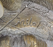 Mother Dog and 2 Puppies Bronze Sculpture Statue Pet Decor Signed Art Marble Base