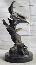 Load image into Gallery viewer, Bald Eagle Head Bust on Tree Bronze Sculpture Statue Figure Decor Signed Original on Marble Base
