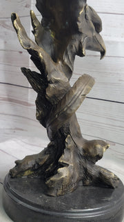 Bald Eagle Head Bust on Tree Bronze Sculpture Statue Figure Decor Signed Original on Marble Base