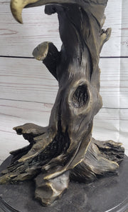 Bald Eagle Head Bust on Tree Bronze Sculpture Statue Figure Decor Signed Original on Marble Base