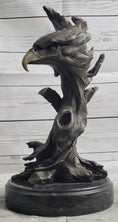 Load image into Gallery viewer, Bald Eagle Head Bust on Tree Bronze Sculpture Statue Figure Decor Signed Original on Marble Base
