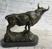 Bull Cow Cattle Farm Animal Bronze Metal Statue Sculpture on Marble Base