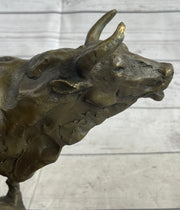 Bull Cow Cattle Farm Animal Bronze Metal Statue Sculpture on Marble Base