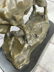 Bull Cow Cattle Farm Animal Bronze Metal Statue Sculpture on Marble Base