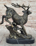 Load image into Gallery viewer, Running Deer Elk Buck Stag Caribou Reindeer Bronze Metal Sculpture Statue 11" x 10"
