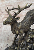 Load image into Gallery viewer, Running Deer Elk Buck Stag Caribou Reindeer Bronze Metal Sculpture Statue 11" x 10"
