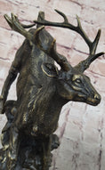 Load image into Gallery viewer, Running Deer Elk Buck Stag Caribou Reindeer Bronze Metal Sculpture Statue 11" x 10"
