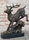 Load image into Gallery viewer, Running Deer Elk Buck Stag Caribou Reindeer Bronze Metal Sculpture Statue 11" x 10"
