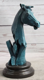 Abstract Horse Head Bust Bronze Sculpture Statue Blue Green Patina Original Art