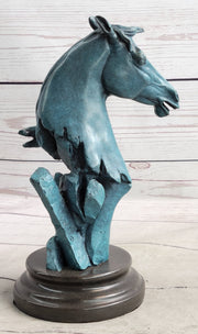 Abstract Horse Head Bust Bronze Sculpture Statue Blue Green Patina Original Art