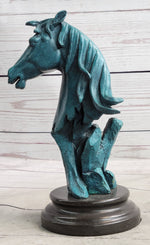 Abstract Horse Head Bust Bronze Sculpture Statue Blue Green Patina Original Art