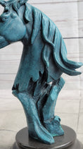 Load image into Gallery viewer, Abstract Horse Head Bust Bronze Sculpture Statue Blue Green Patina Original Art
