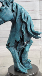 Abstract Horse Head Bust Bronze Sculpture Statue Blue Green Patina Original Art