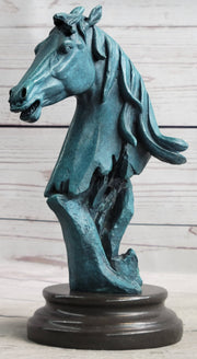 Abstract Horse Head Bust Bronze Sculpture Statue Blue Green Patina Original Art
