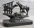 Load image into Gallery viewer, Horse Farm Horses Behind Stables Bronze Sculpture Statue Figure Equestrian Art Decor
