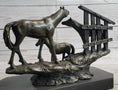 Load image into Gallery viewer, Horse Farm Horses Behind Stables Bronze Sculpture Statue Figure Equestrian Art Decor
