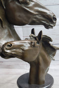Load image into Gallery viewer, Necking Horses Bronze Bust Sculpture Statue Equestrian Decor Signed Original Art

