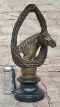 Load image into Gallery viewer, Bronze Horse Head with Braided Lasso Sculpture on Marble Base
