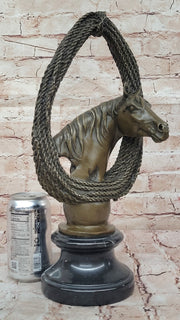 Bronze Horse Head with Braided Lasso Sculpture on Marble Base