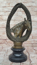 Load image into Gallery viewer, Bronze Horse Head with Braided Lasso Sculpture on Marble Base
