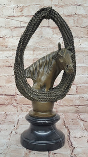 Bronze Horse Head with Braided Lasso Sculpture on Marble Base